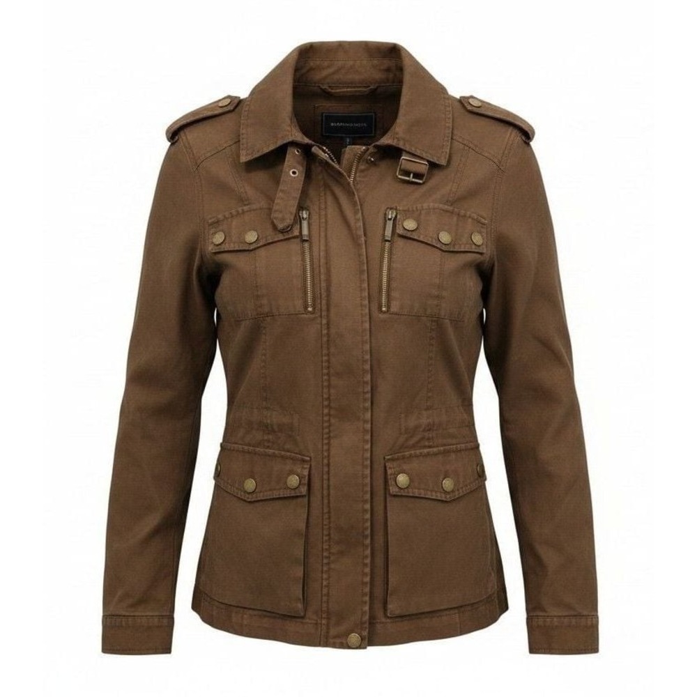 BCBGMAXAZRIA Brown Utility Jacket Military Zip Pocket Women's Small Zip Off
